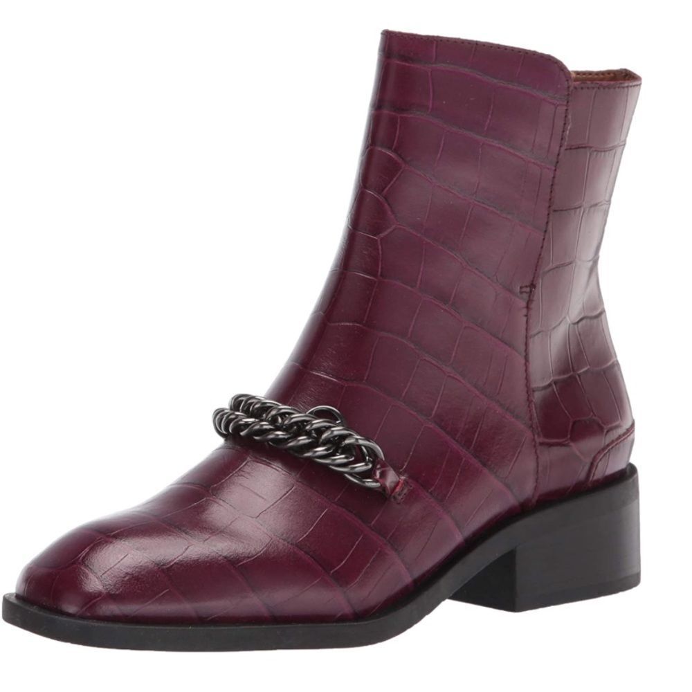 NEW Franco Sarto Caleb Croc Embossed Leather Ankle Boot Mulberrry Purple